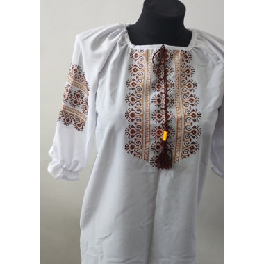 Сорочка вишита 44 р. орнамент коричневий, білий шифон, рукав 3/4		