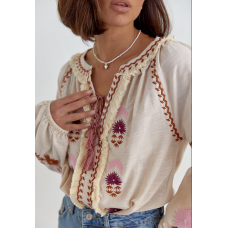 Сорочка вишита 44 S з бахромою, кремового кольору		