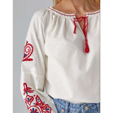 Сорочка вишита 44 S гладдю на рукавах по молочному		