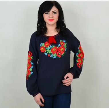 Сорочка вишита 56р 4XL "Роксолана" д/р Софт Темно-синій (вишивка-Різн.)		