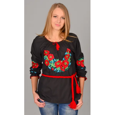 Сорочка вишита 56р 4XL "Роксолана" д/р Софт чорний (вишивка-Різн.)		