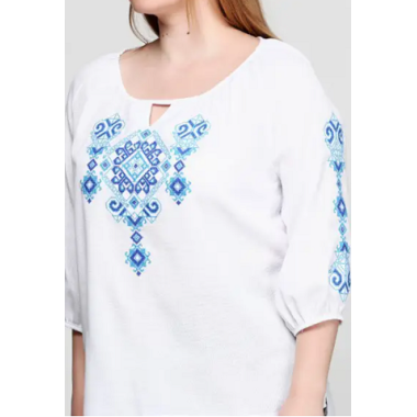 Сорочка вишита 52р 2XL "Ганна" д/р Поплін білий (вишивка-Синій)		