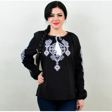 Сорочка вишита 52р 2XL "Ганна" д/р Софт Темно-синій (вишивка-Сірий)		