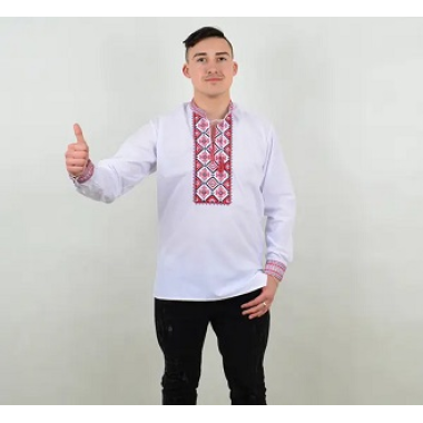 Сорочка вишита чоловіча 44р (4ХL) "Француз" біла з червоним		