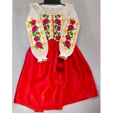 Сорочка вишита для дівчат 116 см "Роза" , домотканне полотно